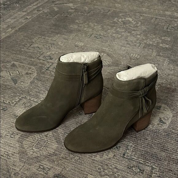 Violet & Red Jenna Suede Olive Ankle Booties - Picture 1 of 6